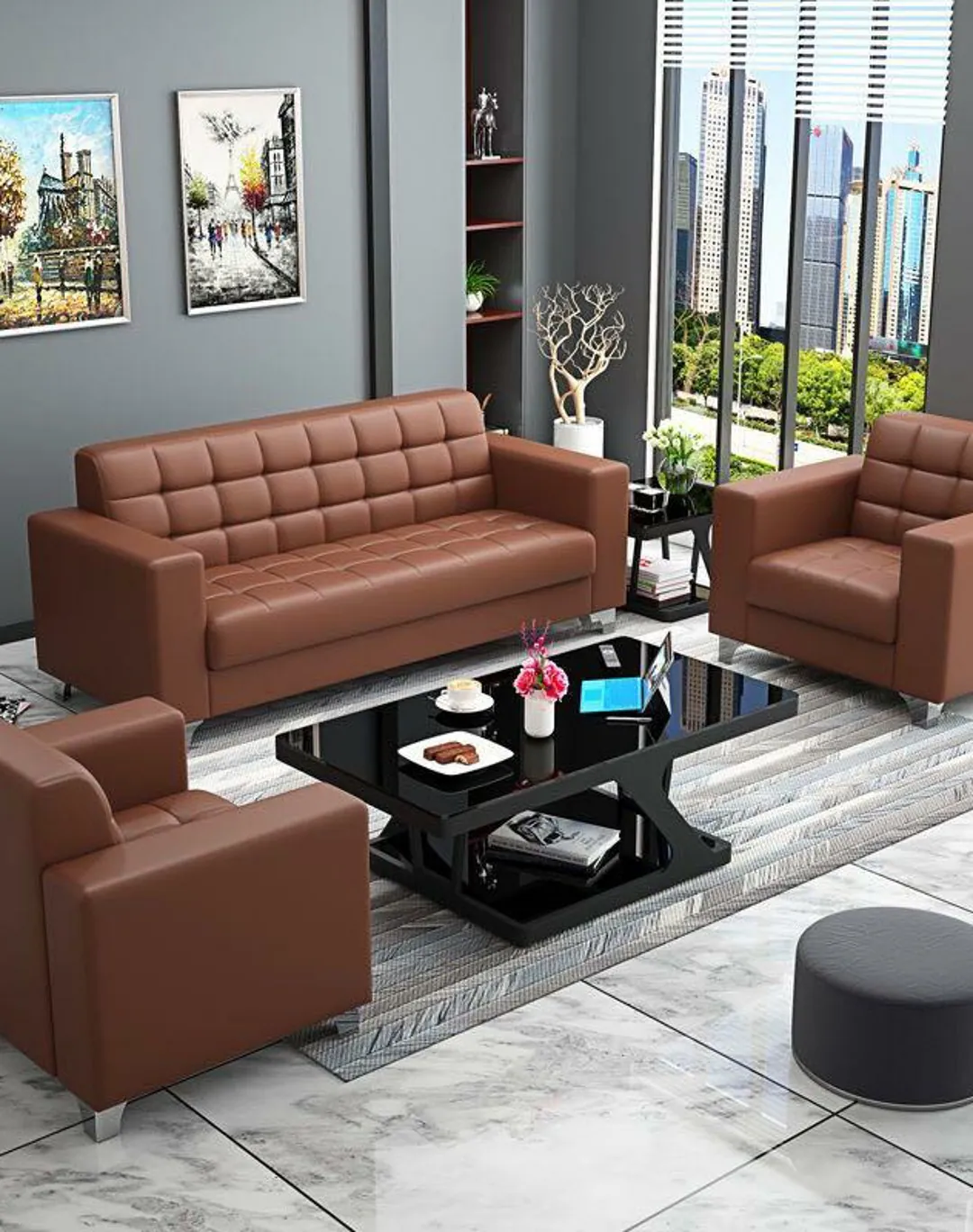 5-Seater Leather Box Sofa Set - 3+1+1 Seater | Premium Leather Seating