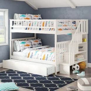 Bunk bed with storage shelves