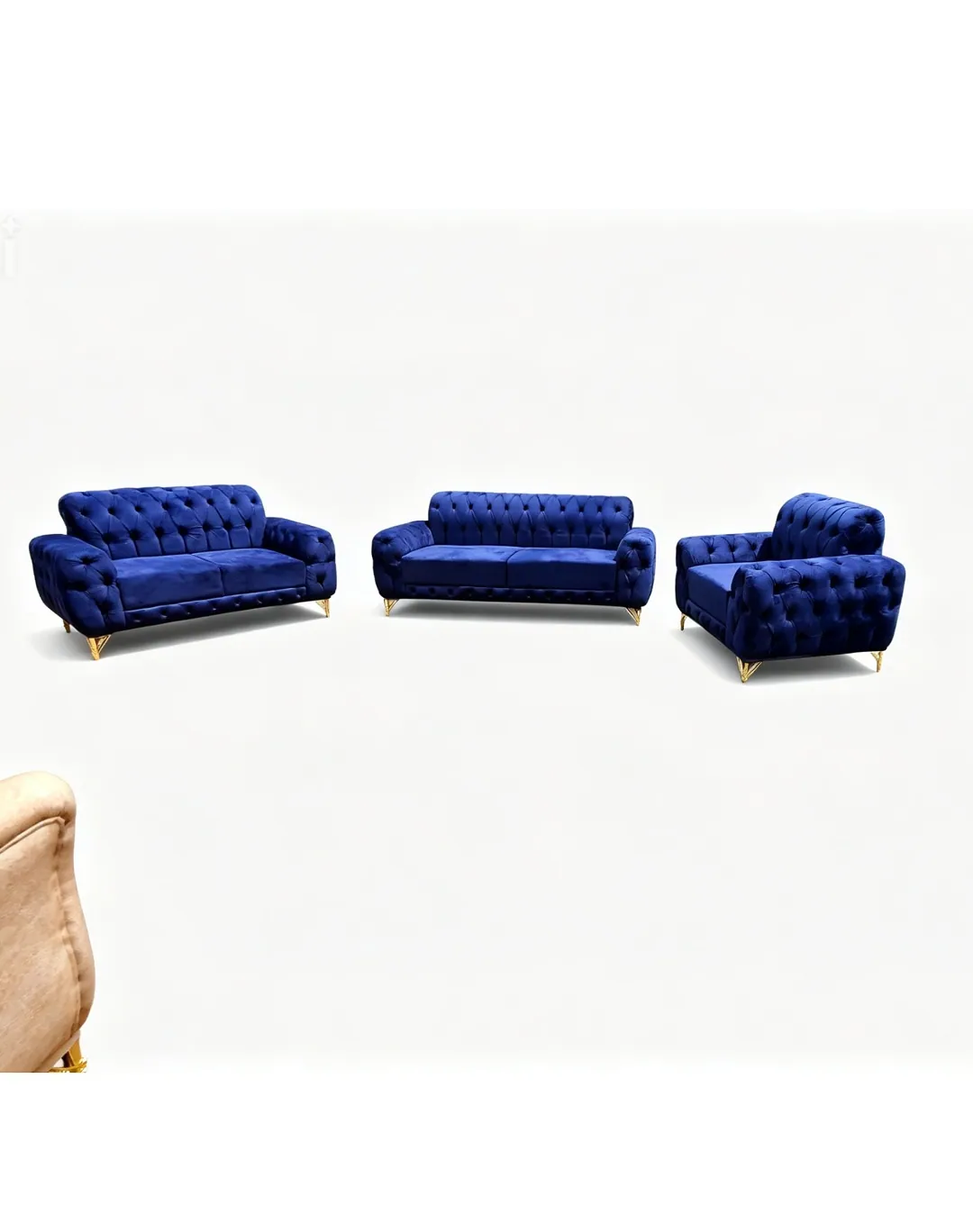 Velvet 6-Seater Blue Sofa Set - Premium Comfort & Style